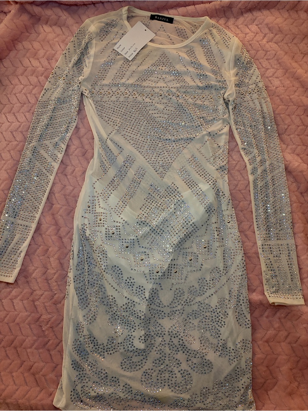 NWT Banjul Cream Long-Sleeve Embellished Bodycon Dress